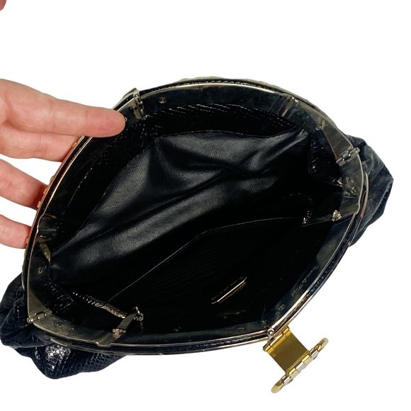 Finesse La Model Vintage Snakeskin Black Egyptian Metal Clutch Crossbody Bag - Picture 12 of 12